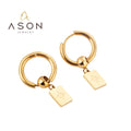 Ason Fashion Wholesale Stainless Steel Jewelry Gold Plating Drop Earrings Rectangular Bead Star Design Hoop Earrings for Women