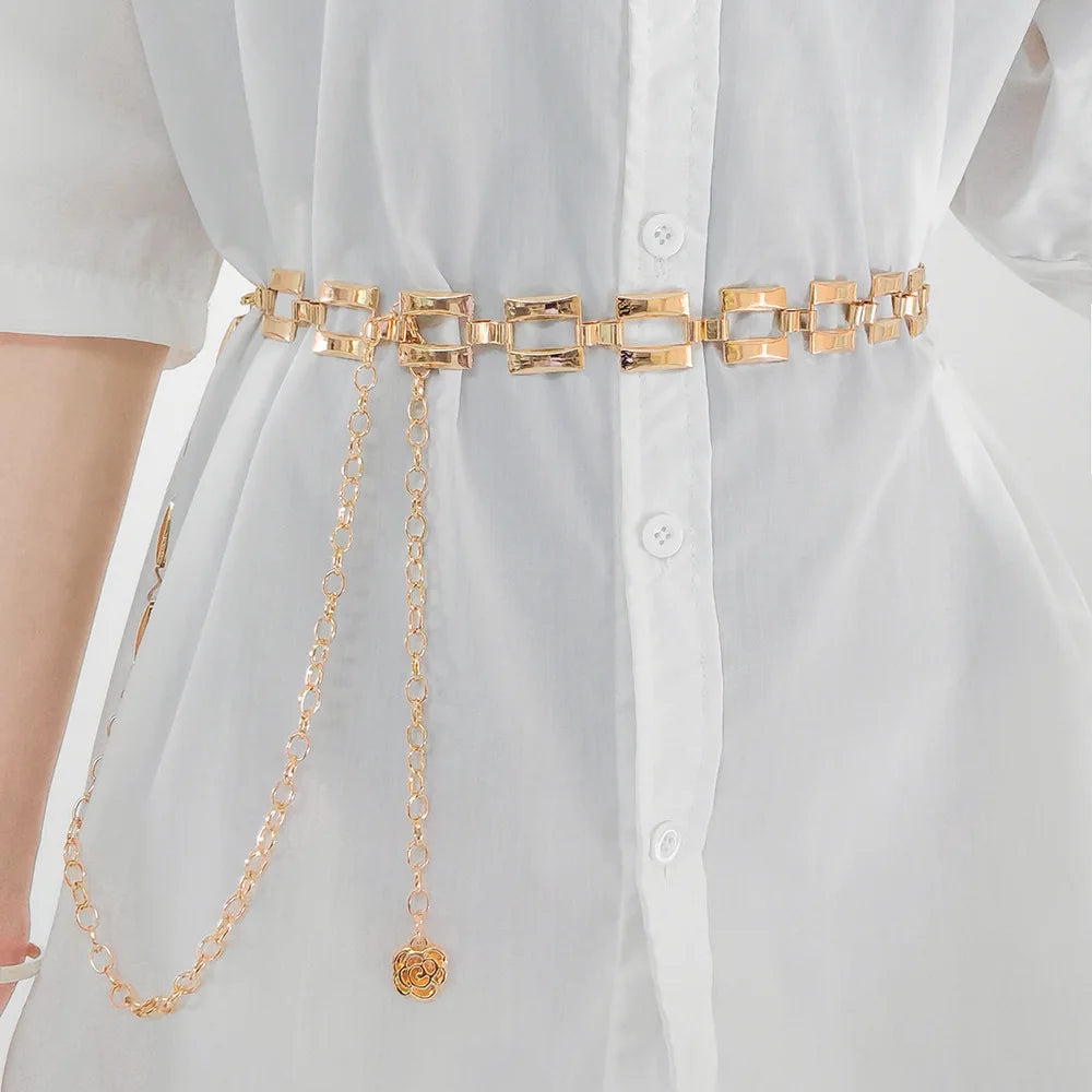 Fashion Metal Casual Hollow Square Panel Versatile Decorative Shirt Dress Suit Chain Belt