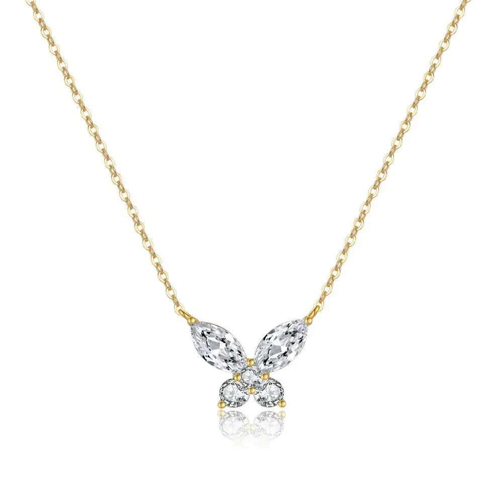 Zircon Butterfly Charm Necklace Minimalist French Luxury Gold Necklace Jewelry Gift for Her