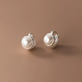 New S925 Sterling Silver Fashion Pearl Earrings Buckle Vintage Temperament Stud Earring Fine Jewelry Earrings Women