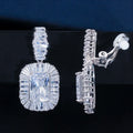 No Piercing Dazzling Big Baguette Cut Cubic Zircon Square Dangle Clip on Earrings for Women Brides Party Luxury Wedding Jewelry