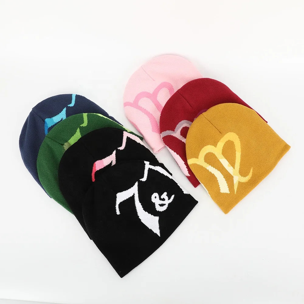 Wholesale Custom Logo Men Women All Over Printed Sports BeanieAcrylic Skull Cap Cuffed Jacquard Slouchy Winter Hat