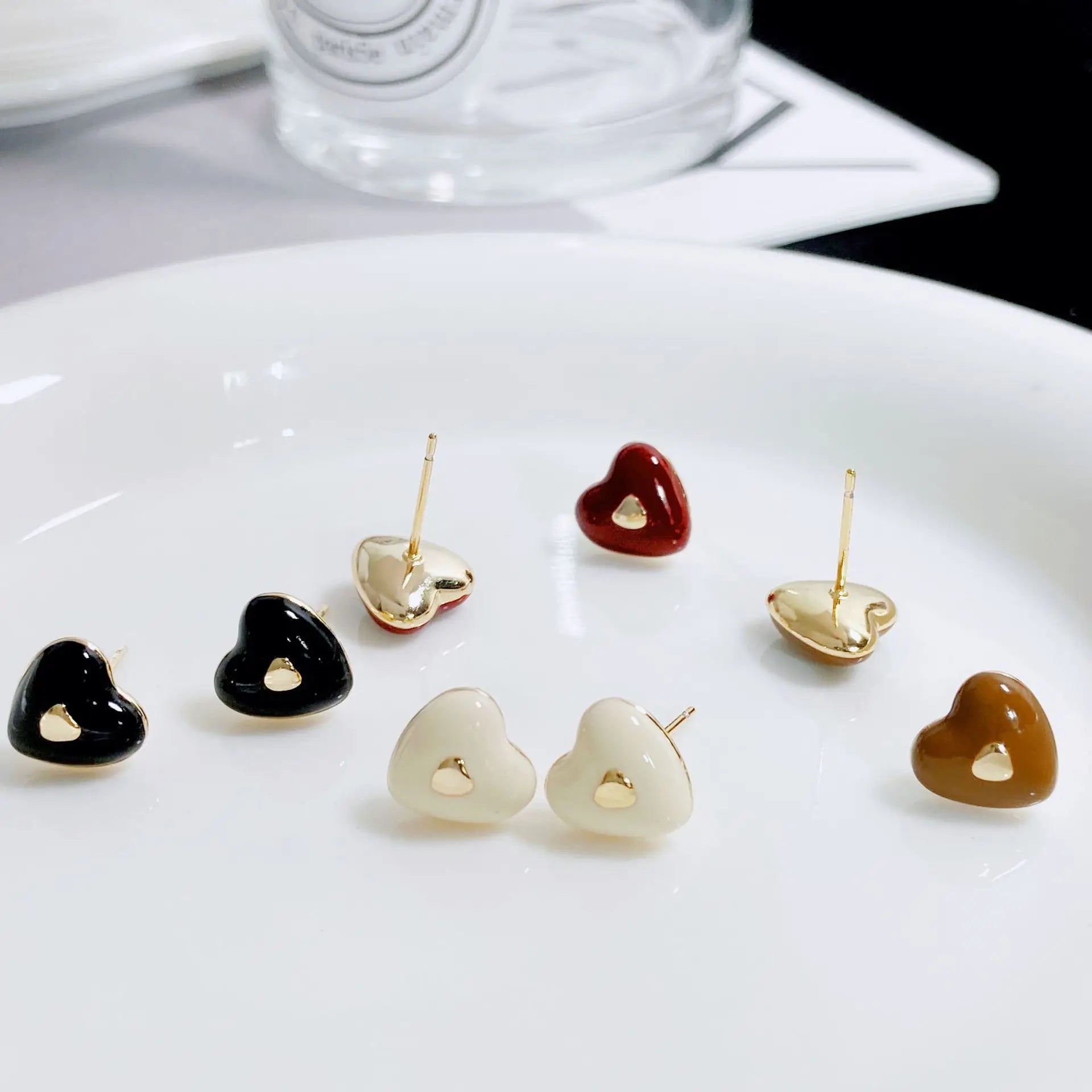 Delicate Enamel Red Heart Stud Earring  peach heart studs Earring for Women Girl Jewelry Gifts
