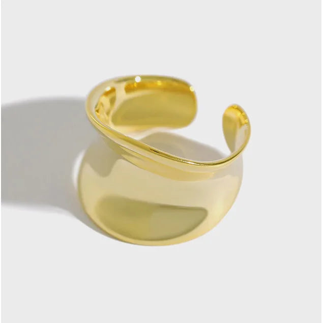 Statement Thick Irregular Design 18K Gold Plated S925 Sterling Silver Width Smooth Cambered Surface Ring for Women