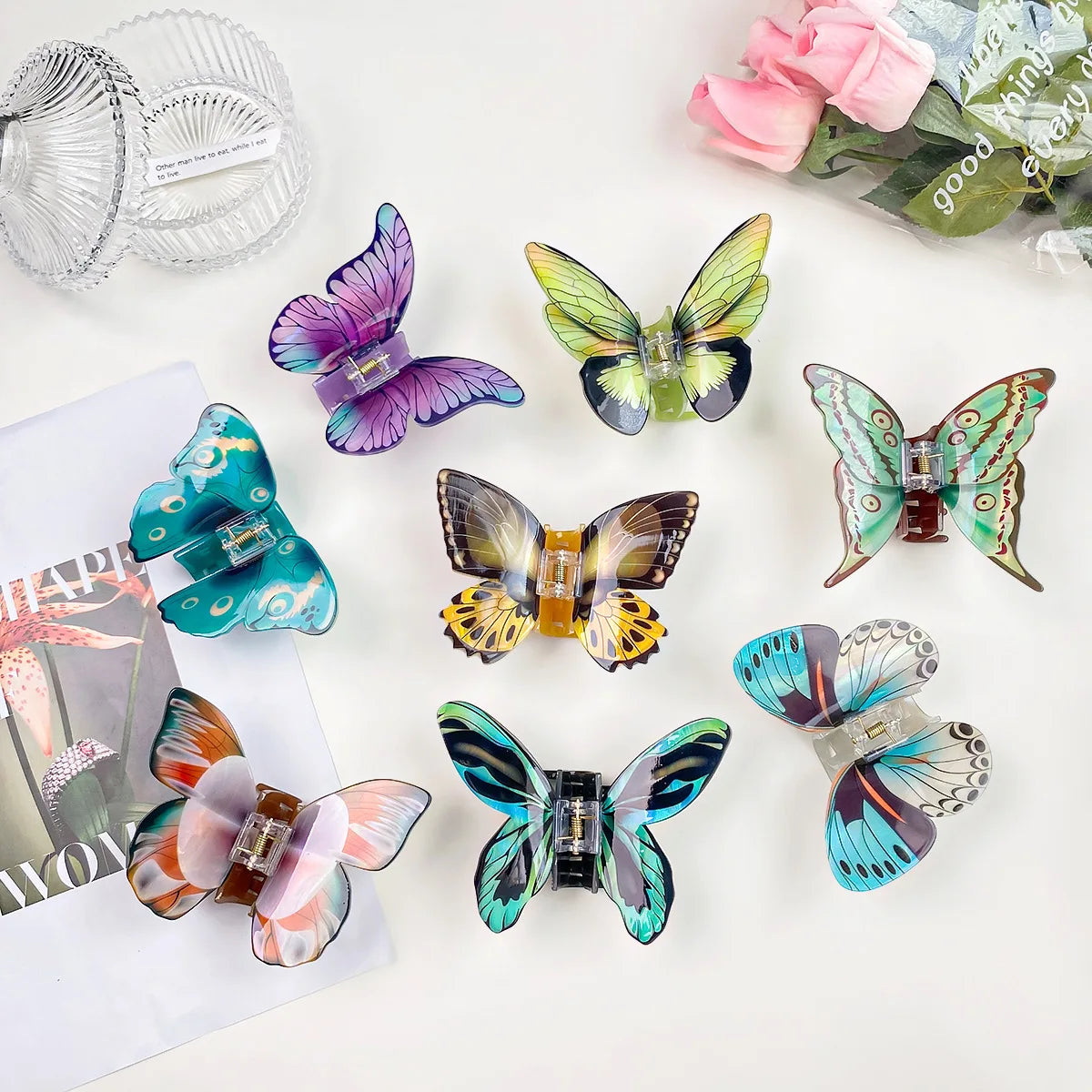 SongMay Elegant and Sweet Gradient Color Bowknot Plastic Titanium Hair Clip Daily Use Female Back Head Claw for Girls