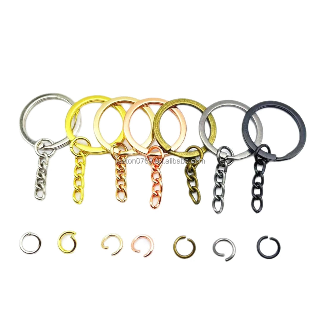 Factory Supply Cheap Metal 25mm Keyring with Link Chain and Split Ring for bag
