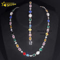 Unique Design New Arrival Iced Out Multi Cubic Zirconia Cz Gemstone Men Hip Hop Motif Necklace Tennis Chain Bracelet