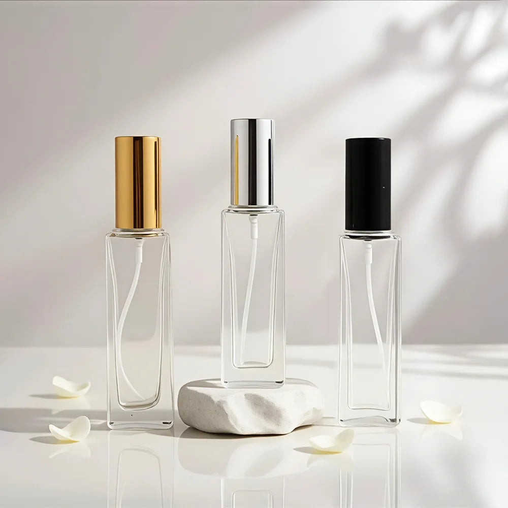 Empty 5ml-50ml Transparent Mini Glass Perfume Bottles with Pump Sprayer Custom LogoOption Screen Printing Packaging