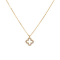 18K Gold Plated Cubic Zircon 925 Sterling Silver Hollow Four Leaf Clover Pendant Charm Necklace