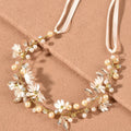 Korean Style Crystal Twist Bead Handmade Hairband Headband Sweet Daisy Gold Leaf Bride Wedding Hair  Accessories