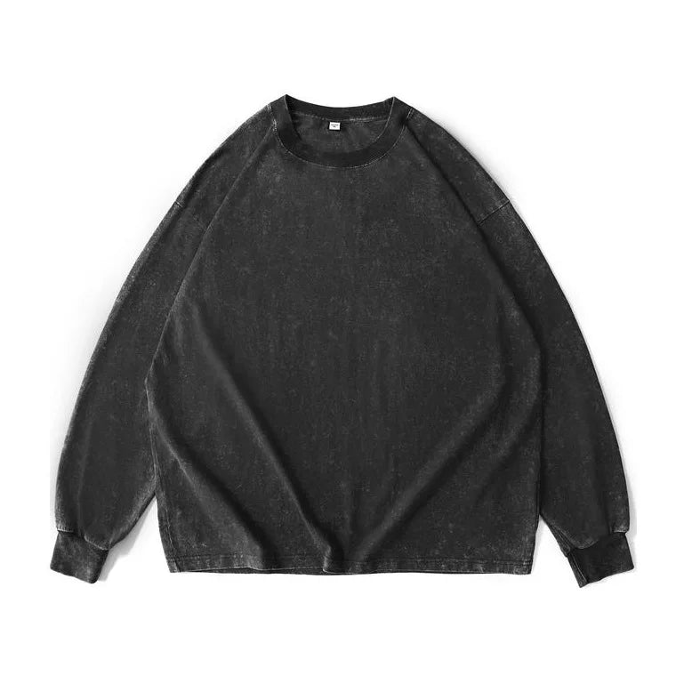 Wholesale 230g Cotton Washed Distressed Trendy Retro Oversized Long Sleeved Unisex T-shirts