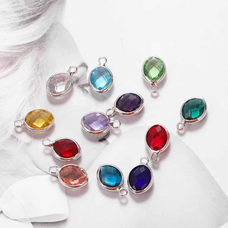 Oval Shape  Gold 12 Zodiac Glass Crystal Birthstone Charms for Jewelry Making Pendant Finding