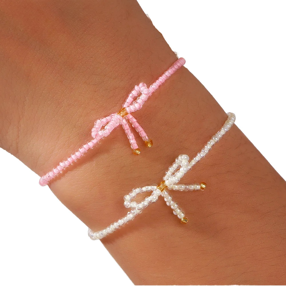 Go2boho Summer Holiday Trendy Women's Fashion Jewelry New Design Delicate Bow Ties Beaded Bangles Pearl Party Gifts Hot Sales