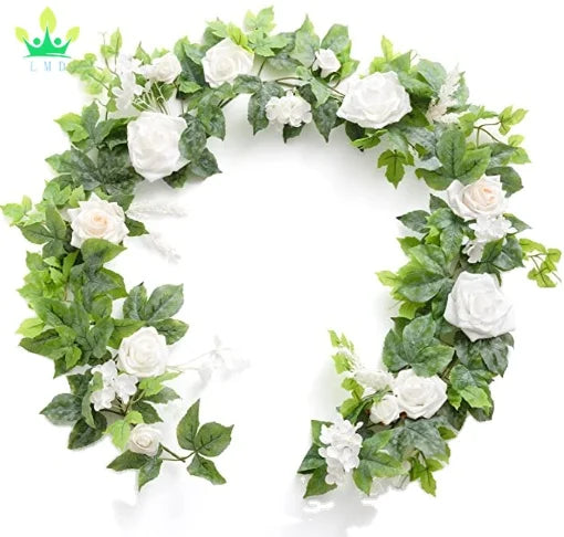 Artificial Vine Flowers with Green Leaves Fake Flower Garland for Home Hotel Office Wedding Christmas New Year Parties