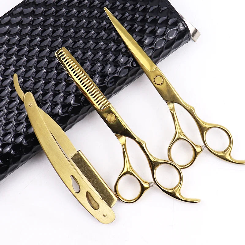 Professional Barber Thinning Scissors Set with Straight Steel Blades and Black Coated Handles for Salon Hair-cutting