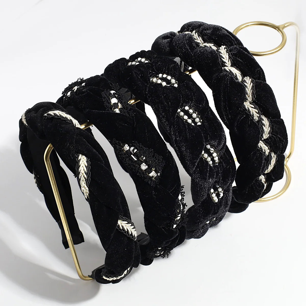 New Fashion Simple Elegant Pearl Braid Hair Band Autumn Winter Velvet European-American Style Hair Accessories
