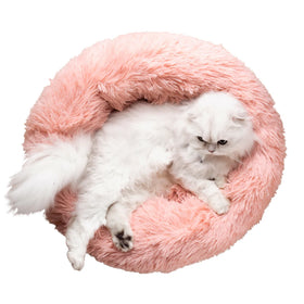 ZMAKER Washable Luxury Pet Cushion Anti Anxiety Long Faux Fur Soft Fabric Dog Bed Comfortable Donut Round Dog Bed