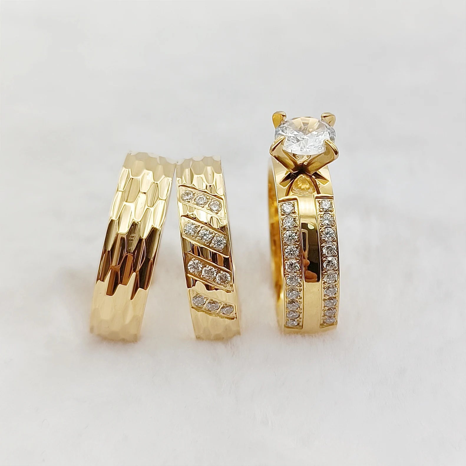 3pcs Bridal Wedding Engagement Rings Sets for Couples Western Love Alliance 24k Gold Plated Fashion Jewelry Ring Bijoux