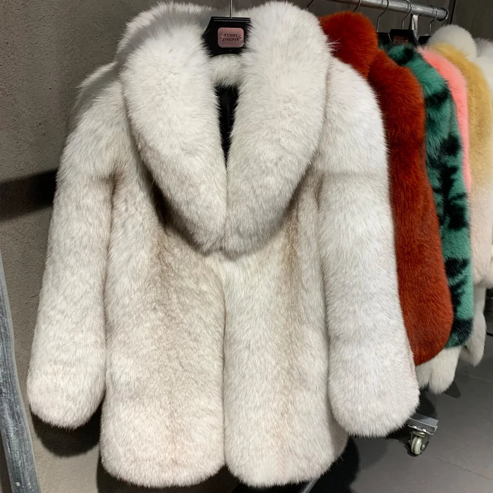 Women Real Fox Coat Long Sleeve and Stand Collar Female Natural Fox Cloth