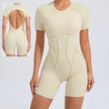 Blue 2025 Women's Gym Sports Bodysuits & Jumpsuit Short Sleeve Backless Three-Dimensional Splicing Design New Neck Playsuits