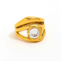Fenny 18K Gold Plated Fashion Dainty Wide Hollow Round Big Zirconia Ring for Women Jewelry Stainless Steel Wholesale Jewelry MegaBDM
