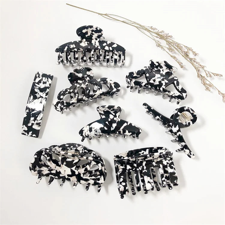 Women Geometric Hair Clip Accessories Large Size Butterfly Black White Acetate Hair Claw