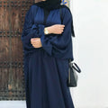 Yiwu New Kaftan Abaya Islamic Satin Ethnic Long Maxi Dress Women Open Abaya for Muslim Women Spring/Summer/Autumn Plain