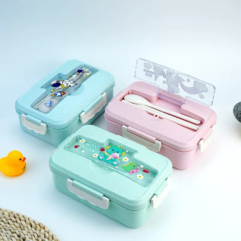 Plastic Portable Compartment Microwave Safe Children Leak Proof Food Packaging Wheat Straw Adult Office Lunch Box Bento Tiffin