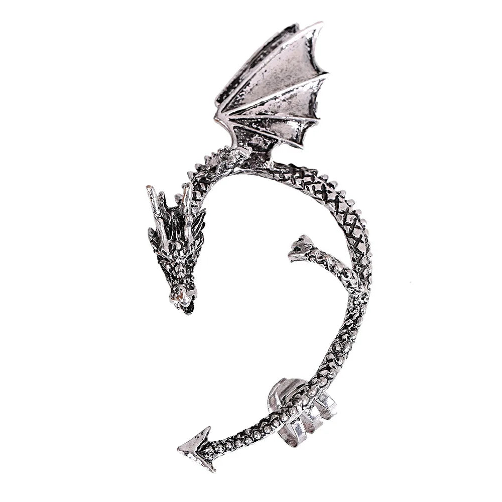 Vintage Gothic Rock Punk Twine Dragon Shape Ear Cuff Earring for Women Men Clip on Earings