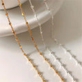 Ins 18K Gold Plated 925 Sterling Silver Square Beads Chain Link Necklace Daily Wear for Women