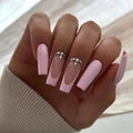 Wholesale Full Cover French Pink Diamond Artificial Fingernails Long Ballerina Pressed on Nails for Ladies