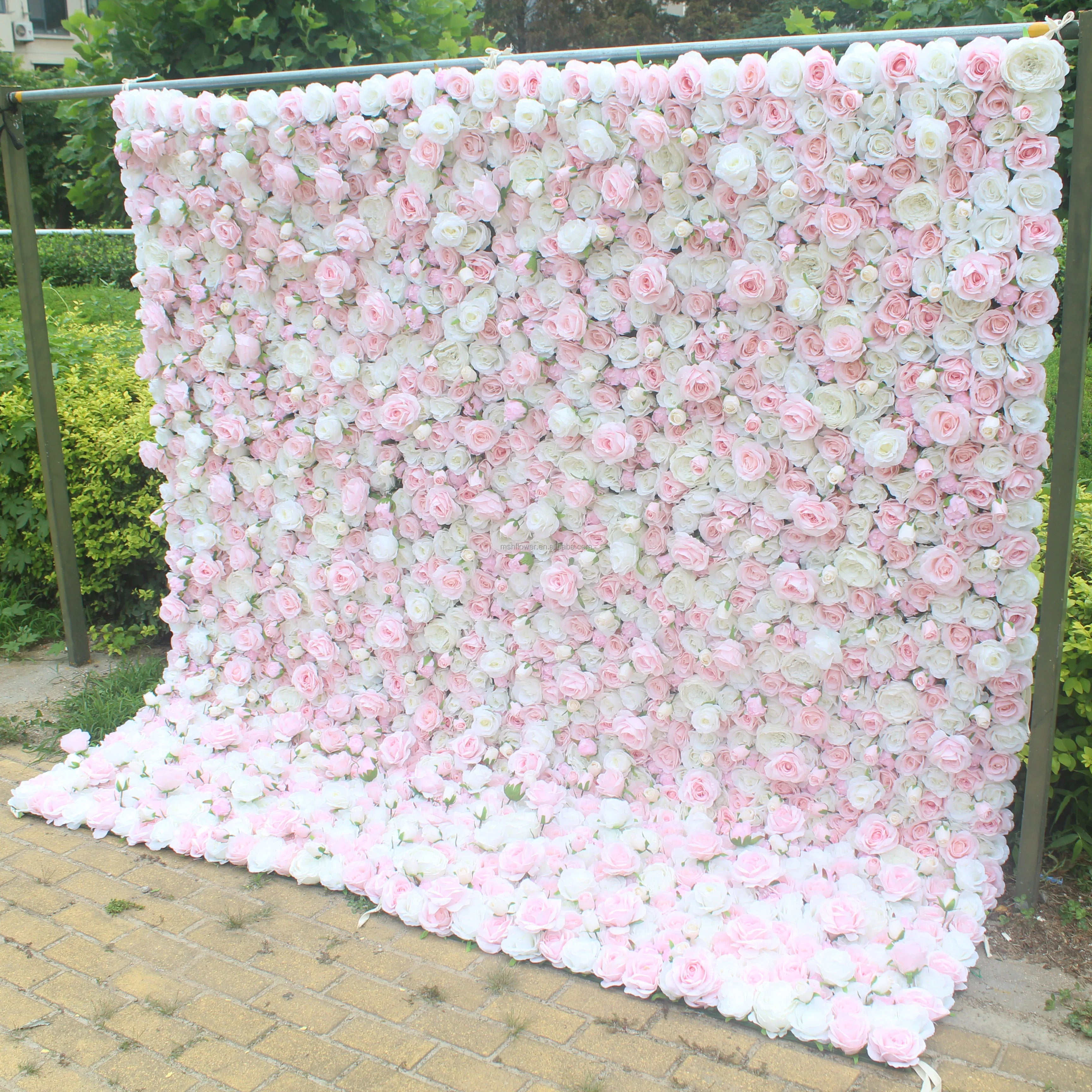M379 Floral Wall Arrangement 3D Roll up Silk Artificial Flower Panel Wall Decor Photography Backdrop Wedding Pink Flower Wall