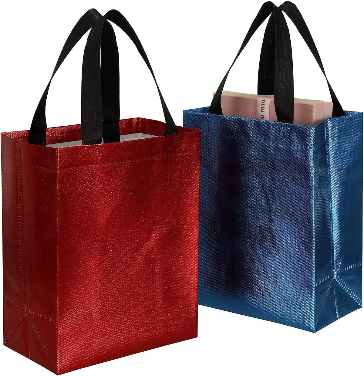 Glossy Reusable Grocery Shopping Tote Bag with Black Handle Recyclable Present Bag for Weddings