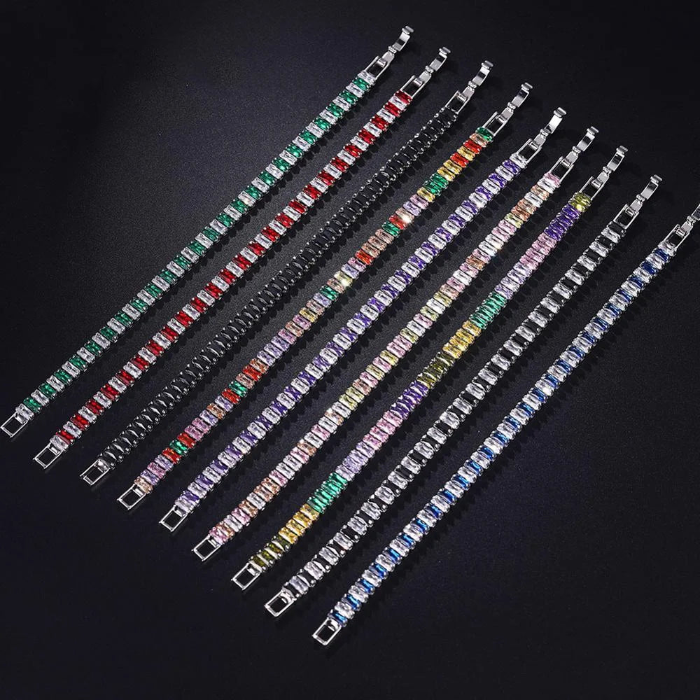 Real Gold 5mm Rainbow Crystal Safety Clasps Tennis Bracelets Women Bracelet Set Colorful Zirconia Femme Bridal Wedding Jewelry