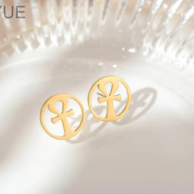 XUNYUE Stainless Steel Ankh Stud Earrings for Women Girls Africa Egypt Nile Key Traditional Ancient Egypt Ethnic