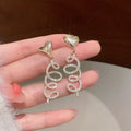 Real Gold Plating Silver Needle Love Zircon Curved Line Tassel Earrings Japanese and Korean Fashion Premium Earrings Female