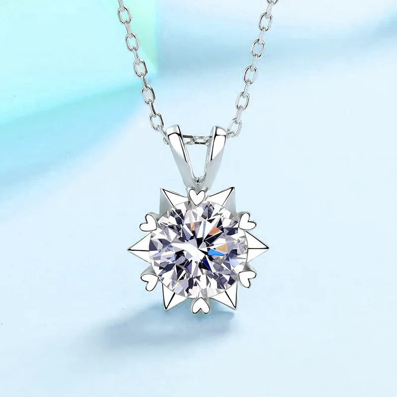 Fast Shipping S925 Sterling Silver Snowflake Shape Vvs D Color 1CT Moissanite Pendant Necklace for Women Gift