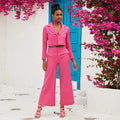 Women's Solid Color Short Long-sleeved Small Suit Fashion High Waist Professional Wide-leg Pants Suit