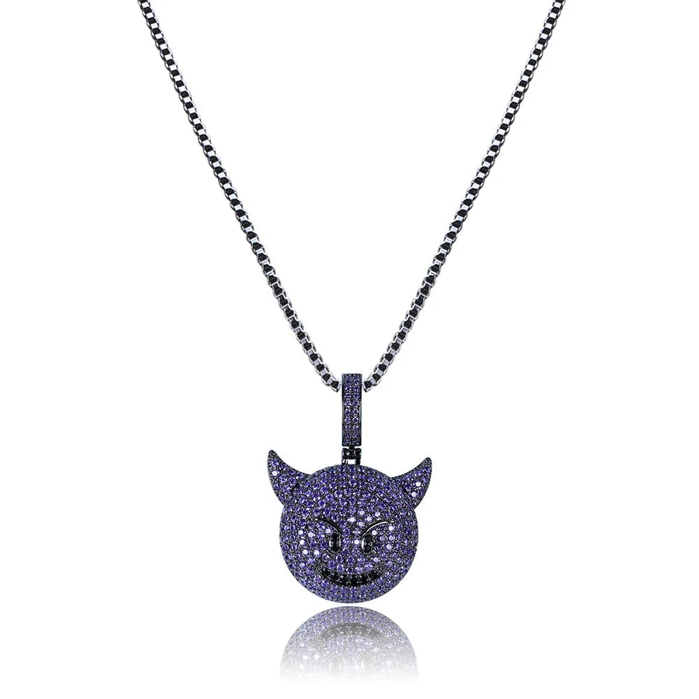 Hip Hop Accessory Little Devil Expression Personality Pendant Micro Inlaid Zircon High-end Necklace
