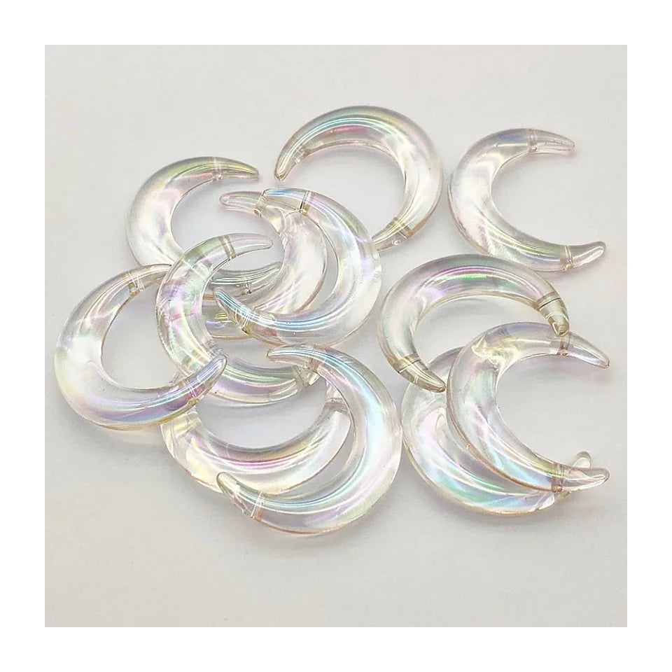 100pcs UV Effect Acrylic Moon Beads Colorful Jewelry Findings & Components for Handmade Beaded Pens Earrings Necklaces DIY Parts