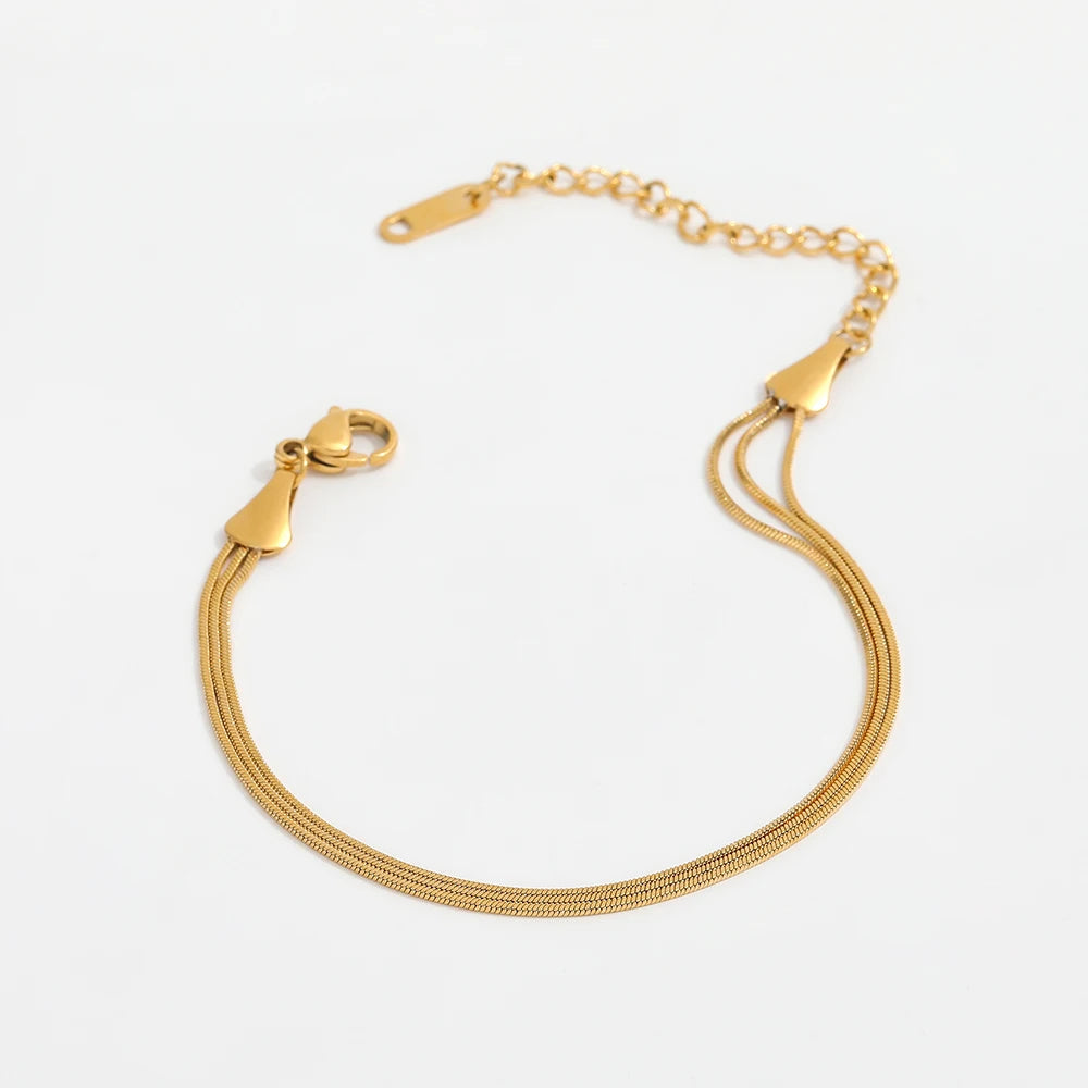 High End Pvd Gold Plated Waterproof Tarnish Free 3 Snake Chains  Layers Stainless Steel Bracelet