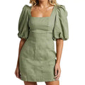 2025 Custom Dress Plain Summer Women Elegant Casual Dresses Lady Sides Hollow Out Lace-up Back O-Neck Dress