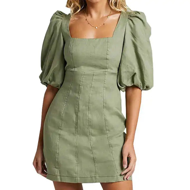 2025 Custom Dress Plain Summer Women Elegant Casual Dresses Lady Sides Hollow Out Lace-up Back O-Neck Dress