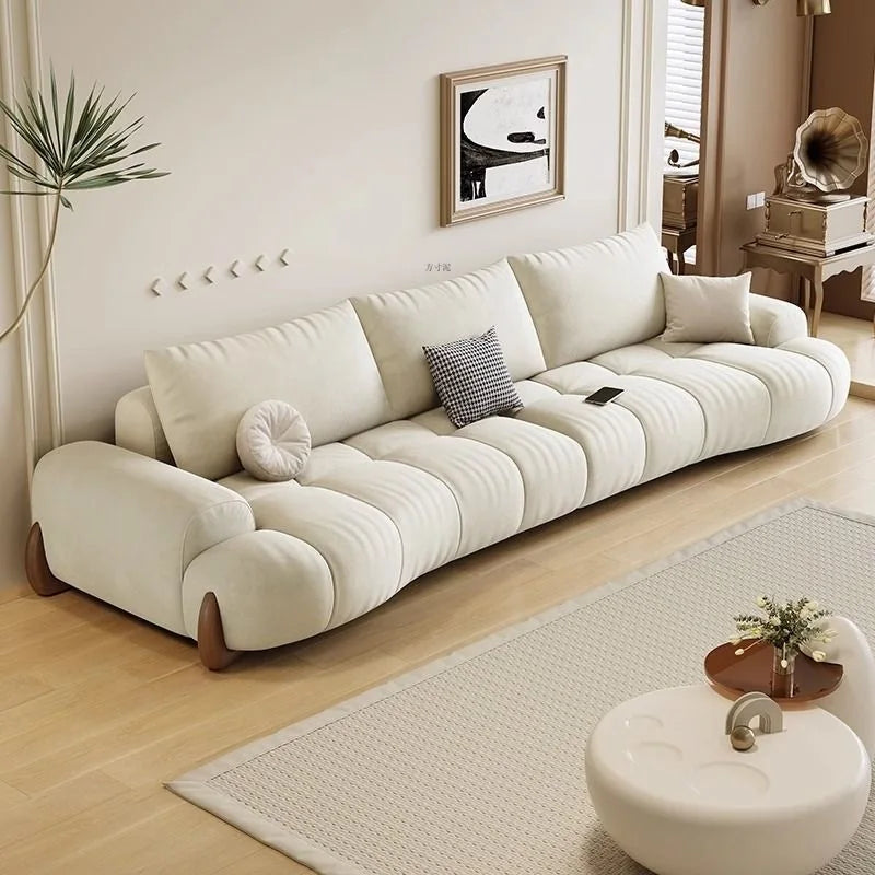 Modern Cream-colored Sofa with Cloud Patterns Resistant to cat Scratches Made of Chenille Fabric Suitable for Modern Apartments