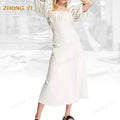 Backless Ladies Summer Dress Lantern Sleeve Wrap Chest Elastic Women Midi Dress Solid Color Gentle Style 2022