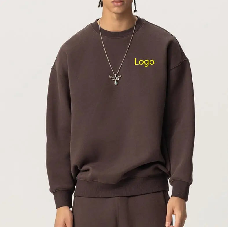 RNSHANGER DIY Custom Logo 350GSM Heavyweight Men's Spring Windproof Sweatshirt Thick Cotton Solid Color Hoodies Pullover