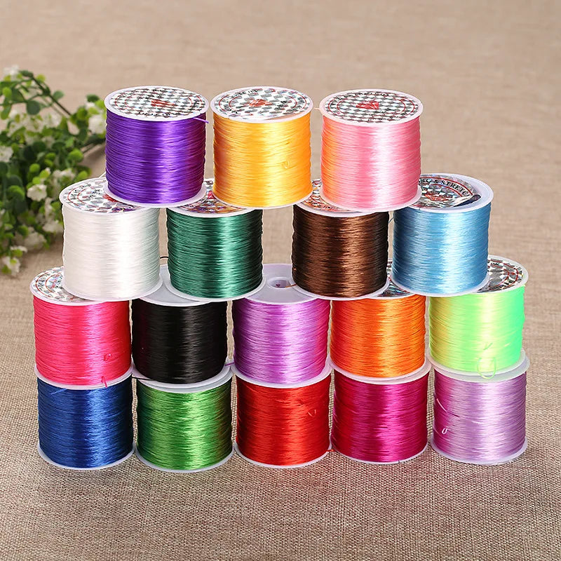High Quality 50 Meters Buddha Bead Elastic Thread Beaded String for DIY Jewelry Making Flat Crystal Elastic Rope
