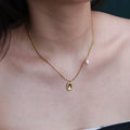 Chris April PVD Gold Plated 316L Stainless Steel Natural Freshwater Pearl Oval Shape Pendant Bead Chain Necklace