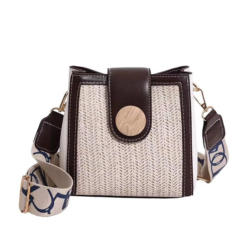 Straw Purses for Women Vacation Summer Straw Beach Bag Small Leather & Straw Crossbody Bags Hobo Bags Handbag