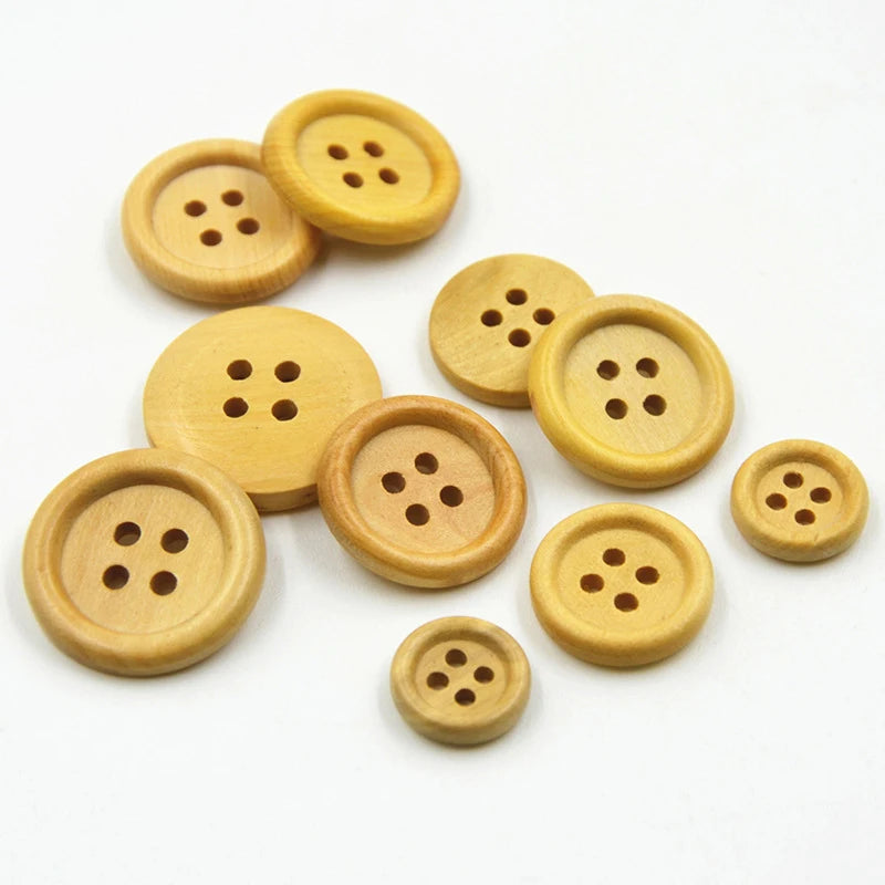 Custom Logo 4-Hole Boxwood Wood Buttons Natural Round Buttons for Clothes Customizable Button Type